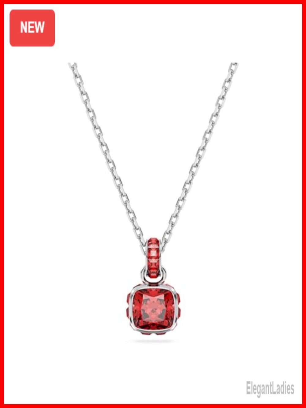 Swarovski Birthstone Pendant Necklace Square Cut Crystal Rhodium Finish